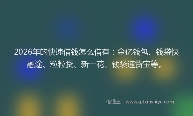 2026年的快速借钱怎么借有：金亿钱包、钱袋快融途、粒粒贷、新一花、钱袋速贷宝等。