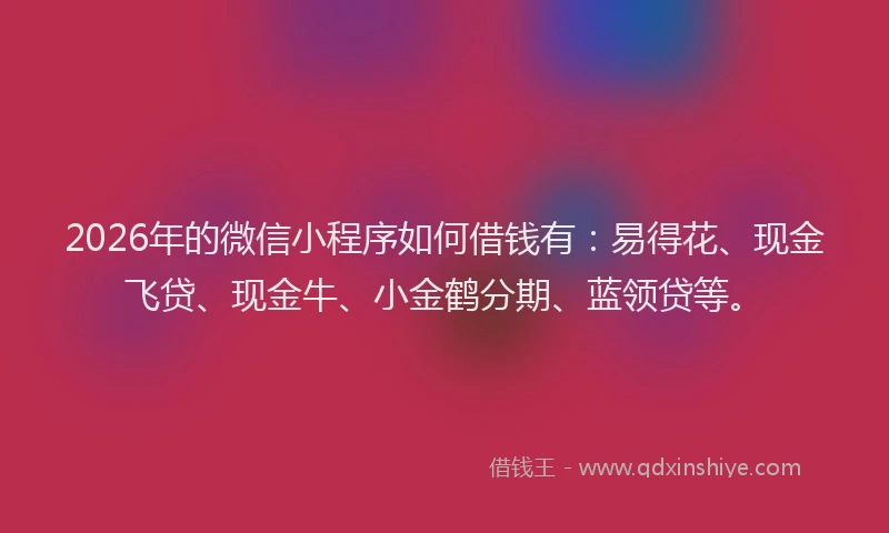 2026年的微信小程序如何借钱有：易得花、现金飞贷、现金牛、小金鹤分期、蓝领贷等。