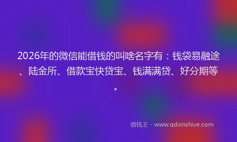 2026年的微信能借钱的叫啥名字有：钱袋易融途、陆金所、借款宝快贷宝、钱满满贷、好分期等。