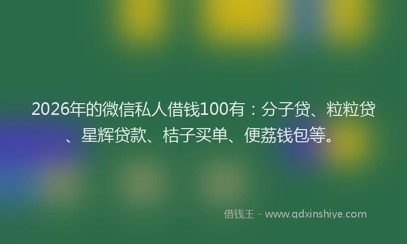 2026年的微信私人借钱100有：分子贷、粒粒贷、星辉贷款、桔子买单、便荔钱包等。