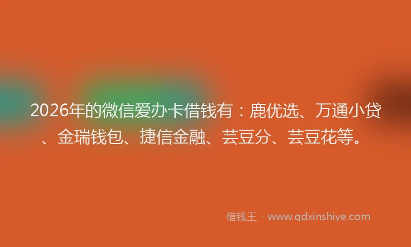 2026年的微信爱办卡借钱有：鹿优选、万通小贷、金瑞钱包、捷信金融、芸豆分、芸豆花等。
