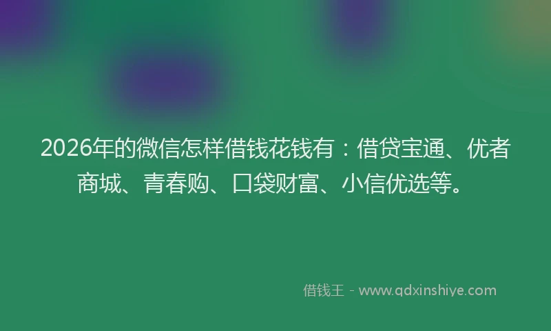 2026年的微信怎样借钱花钱有：借贷宝通、优者商城、青春购、口袋财富、小信优选等。