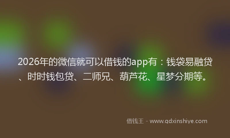 2026年的微信就可以借钱的app有：钱袋易融贷、时时钱包贷、二师兄、葫芦花、星梦分期等。