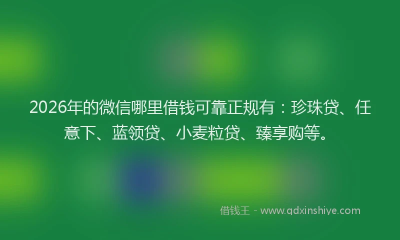 2026年的微信哪里借钱可靠正规有：珍珠贷、任意下、蓝领贷、小麦粒贷、臻享购等。