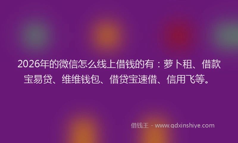 2026年的微信怎么线上借钱的有：萝卜租、借款宝易贷、维维钱包、借贷宝速借、信用飞等。
