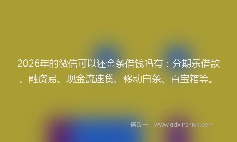 2026年的微信可以还金条借钱吗有：分期乐借款、融资易、现金流速贷、移动白条、百宝箱等。