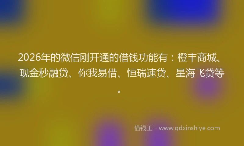 2026年的微信刚开通的借钱功能有：橙丰商城、现金秒融贷、你我易借、恒瑞速贷、星海飞贷等。