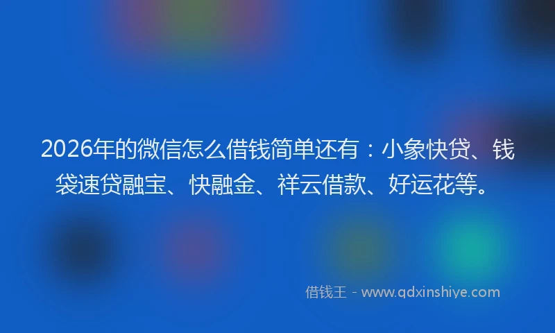 2026年的微信怎么借钱简单还有:小象快贷、钱袋速贷融宝、快融金、祥云借款、好运花等。