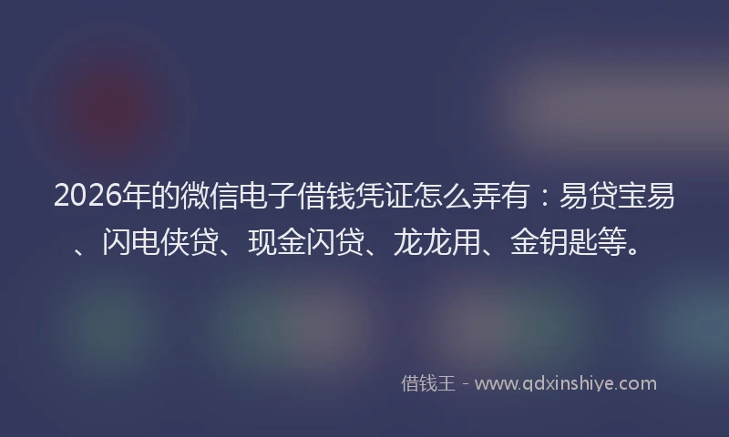 2026年的微信电子借钱凭证怎么弄有：易贷宝易、闪电侠贷、现金闪贷、龙龙用、金钥匙等。
