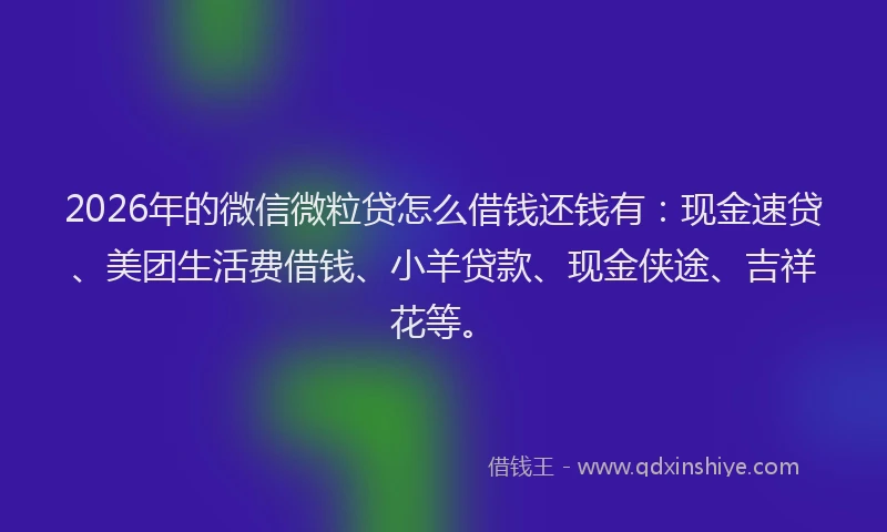 2026年的微信微粒贷怎么借钱还钱有：现金速贷、美团生活费借钱、小羊贷款、现金侠途、吉祥花等。