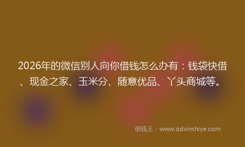 2026年的微信别人向你借钱怎么办有：钱袋快借、现金之家、玉米分、随意优品、丫头商城等。