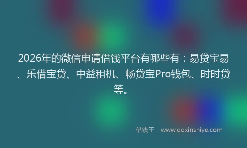 2026年的微信申请借钱平台有哪些有：易贷宝易、乐借宝贷、中益租机、畅贷宝Pro钱包、时时贷等。