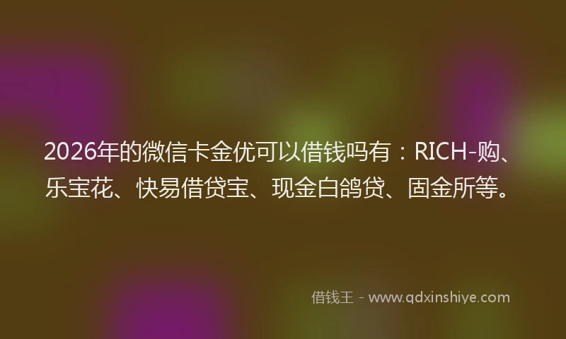 2026年的微信卡金优可以借钱吗有：RICH-购、乐宝花、快易借贷宝、现金白鸽贷、固金所等。