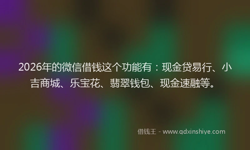 2026年的微信借钱这个功能有：现金贷易行、小吉商城、乐宝花、翡翠钱包、现金速融等。