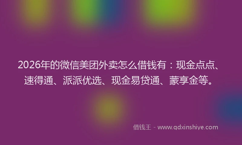 2026年的微信美团外卖怎么借钱有：现金点点、速得通、派派优选、现金易贷通、蒙享金等。