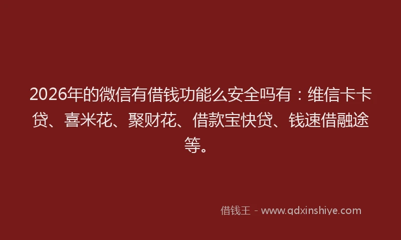 2026年的微信有借钱功能么安全吗有：维信卡卡贷、喜米花、聚财花、借款宝快贷、钱速借融途等。