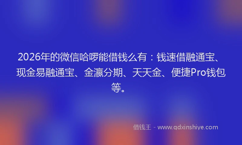 2026年的微信哈啰能借钱么有:钱速借融通宝、现金易融通宝、金瀛分期、天天金、便捷Pro钱包等。