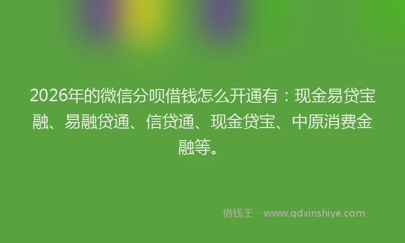 2026年的微信分呗借钱怎么开通有：现金易贷宝融、易融贷通、信贷通、现金贷宝、中原消费金融等。