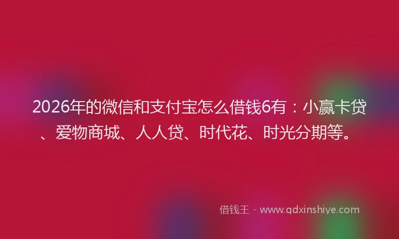 2026年的微信和支付宝怎么借钱6有：小赢卡贷、爱物商城、人人贷、时代花、时光分期等。
