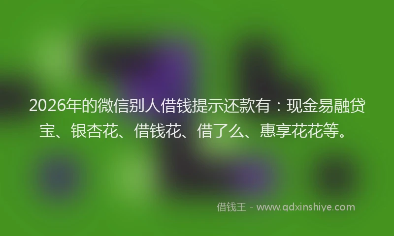 2026年的微信别人借钱提示还款有：现金易融贷宝、银杏花、借钱花、借了么、惠享花花等。