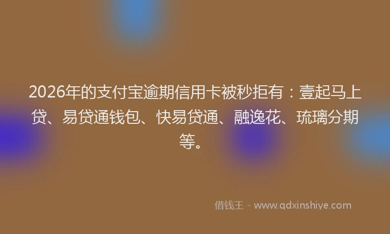 2026年的支付宝逾期信用卡被秒拒有：壹起马上贷、易贷通钱包、快易贷通、融逸花、琉璃分期等。