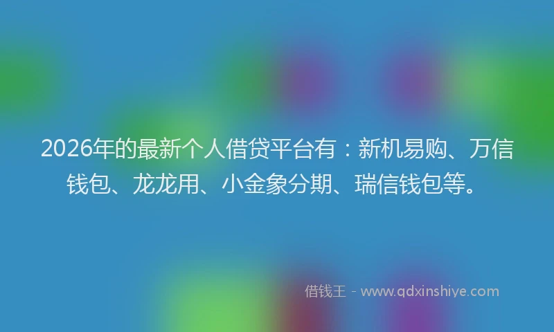 2026年的最新个人借贷平台有:新机易购、万信钱包、龙龙用、小金象分期、瑞信钱包等。
