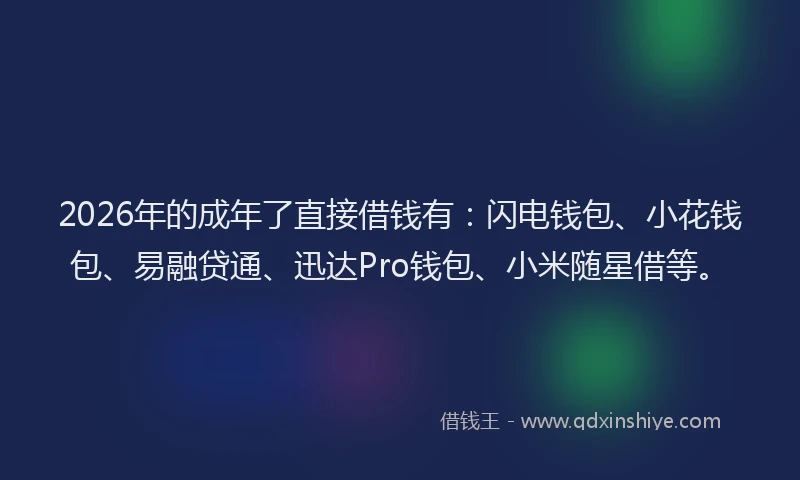 2026年的成年了直接借钱有：闪电钱包、小花钱包、易融贷通、迅达Pro钱包、小米随星借等。