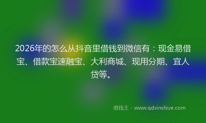 2026年的怎么从抖音里借钱到微信有：现金易借宝、借款宝速融宝、大利商城、现用分期、宜人贷等。