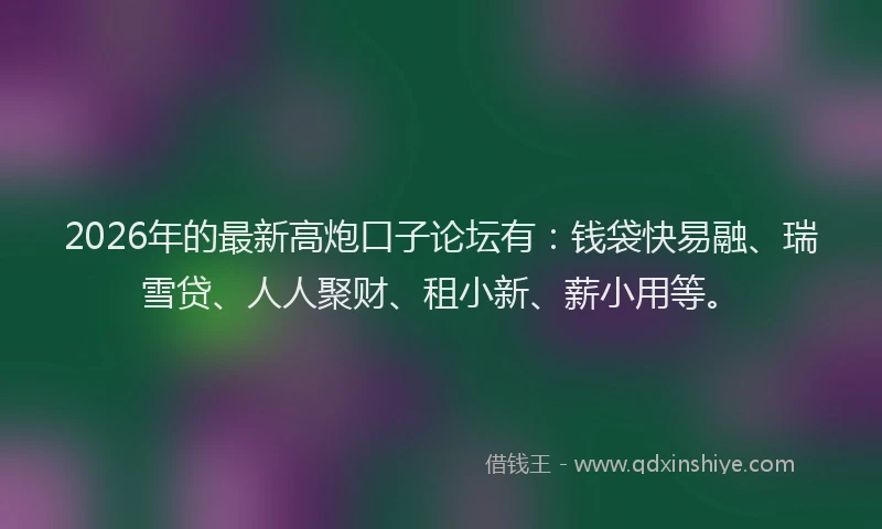 2026年的最新高炮口子论坛有:钱袋快易融、瑞雪贷、人人聚财、租小新、薪小用等。