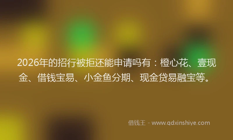 2026年的招行被拒还能申请吗有：橙心花、壹现金、借钱宝易、小金鱼分期、现金贷易融宝等。