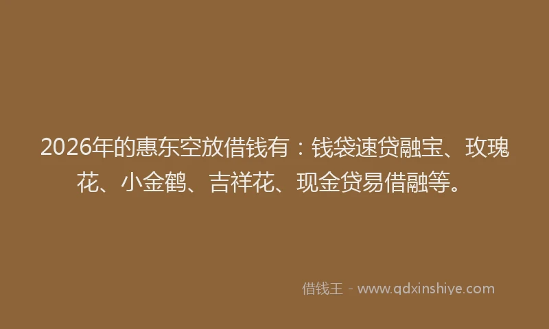 2026年的惠东空放借钱有：钱袋速贷融宝、玫瑰花、小金鹤、吉祥花、现金贷易借融等。