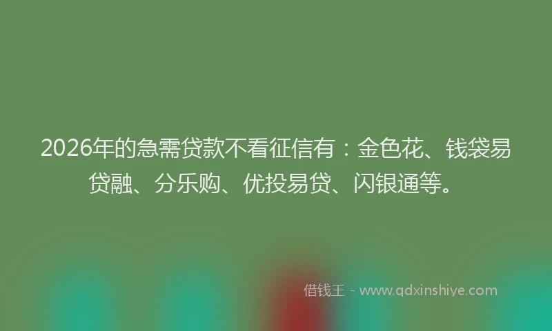 2026年的急需贷款不看征信有：金色花、钱袋易贷融、分乐购、优投易贷、闪银通等。