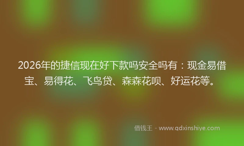 2026年的捷信现在好下款吗安全吗有：现金易借宝、易得花、飞鸟贷、森森花呗、好运花等。