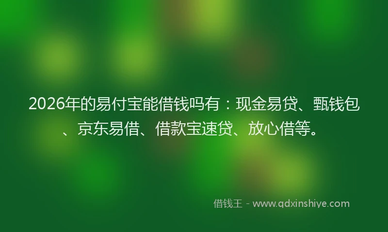 2026年的易付宝能借钱吗有：现金易贷、甄钱包、京东易借、借款宝速贷、放心借等。
