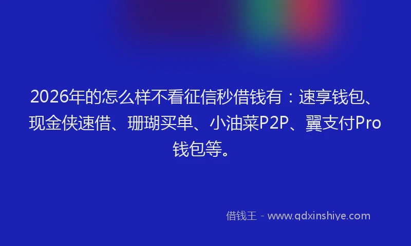 2026年的怎么样不看征信秒借钱有:速享钱包、现金侠速借、珊瑚买单、小油菜P2P、翼支付Pro钱包等。