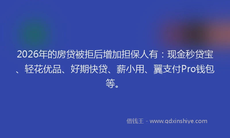 2026年的房贷被拒后增加担保人有：现金秒贷宝、轻花优品、好期快贷、薪小用、翼支付Pro钱包等。