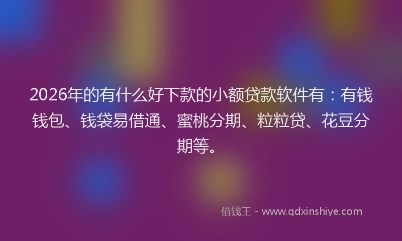 2026年的有什么好下款的小额贷款软件有：有钱钱包、钱袋易借通、蜜桃分期、粒粒贷、花豆分期等。