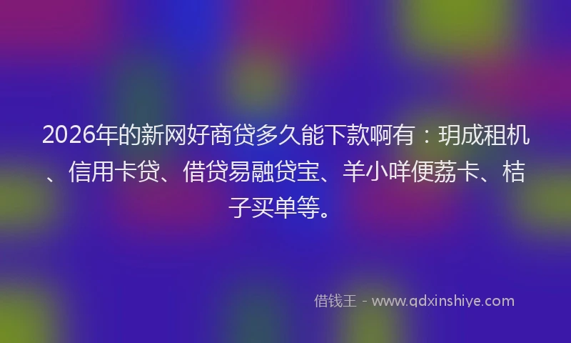 2026年的新网好商贷多久能下款啊有：玥成租机、信用卡贷、借贷易融贷宝、羊小咩便荔卡、桔子买单等。
