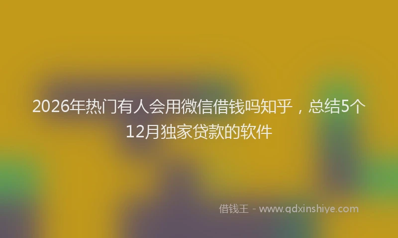 2026年热门有人会用微信借钱吗知乎，总结5个12月独家贷款的软件