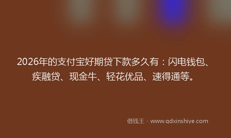 2026年的支付宝好期贷下款多久有：闪电钱包、疾融贷、现金牛、轻花优品、速得通等。