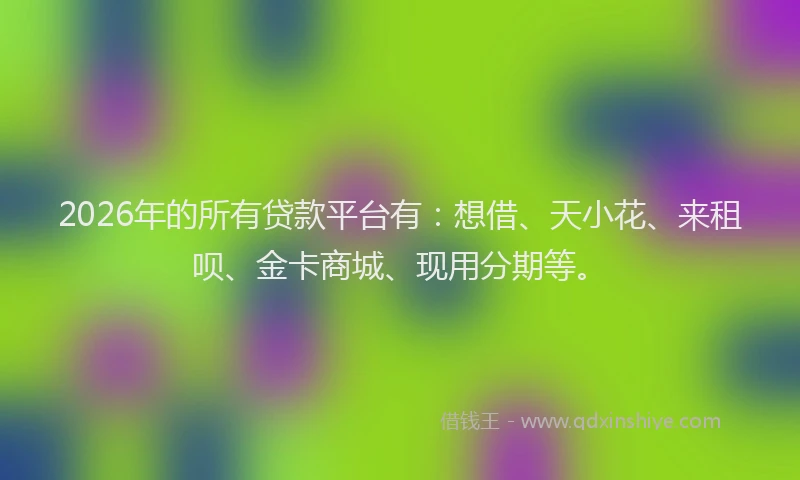 2026年的所有贷款平台有：想借、天小花、来租呗、金卡商城、现用分期等。