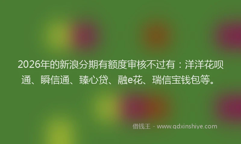 2026年的新浪分期有额度审核不过有:洋洋花呗通、瞬信通、臻心贷、融e花、瑞信宝钱包等。