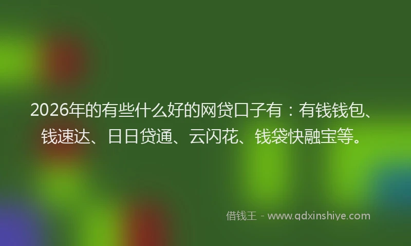 2026年的有些什么好的网贷口子有：有钱钱包、钱速达、日日贷通、云闪花、钱袋快融宝等。