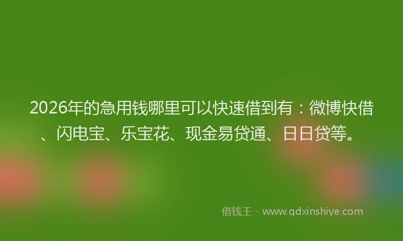 2026年的急用钱哪里可以快速借到有：微博快借、闪电宝、乐宝花、现金易贷通、日日贷等。