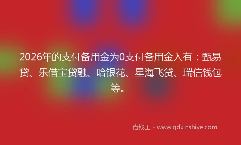 2026年的支付备用金为0支付备用金入有：甄易贷、乐借宝贷融、哈银花、星海飞贷、瑞信钱包等。