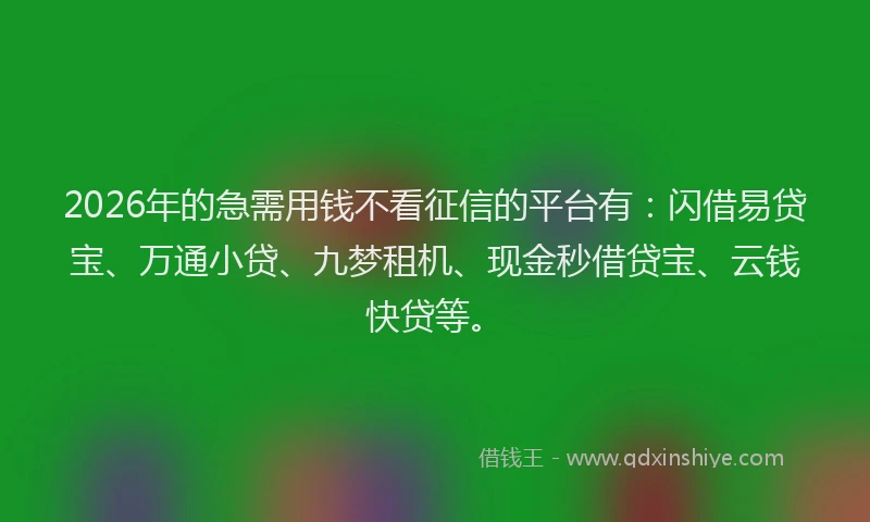 2026年的急需用钱不看征信的平台有：闪借易贷宝、万通小贷、九梦租机、现金秒借贷宝、云钱快贷等。