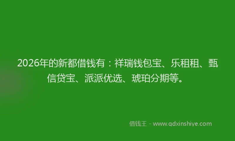 2026年的新都借钱有：祥瑞钱包宝、乐租租、甄信贷宝、派派优选、琥珀分期等。
