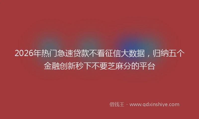2026年热门急速贷款不看征信大数据,归纳五个金融创新秒下不要芝麻分的平台