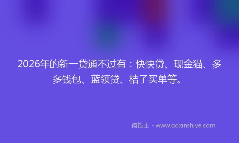 2026年的新一贷通不过有：快快贷、现金猫、多多钱包、蓝领贷、桔子买单等。
