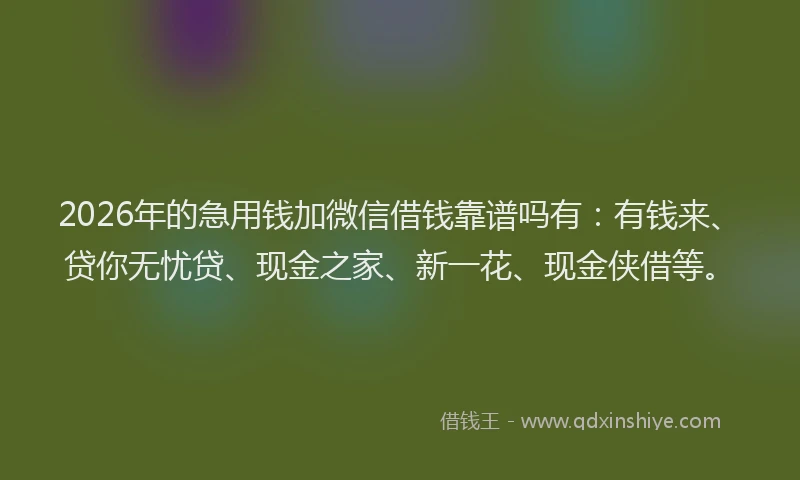 2026年的急用钱加微信借钱靠谱吗有：有钱来、贷你无忧贷、现金之家、新一花、现金侠借等。
